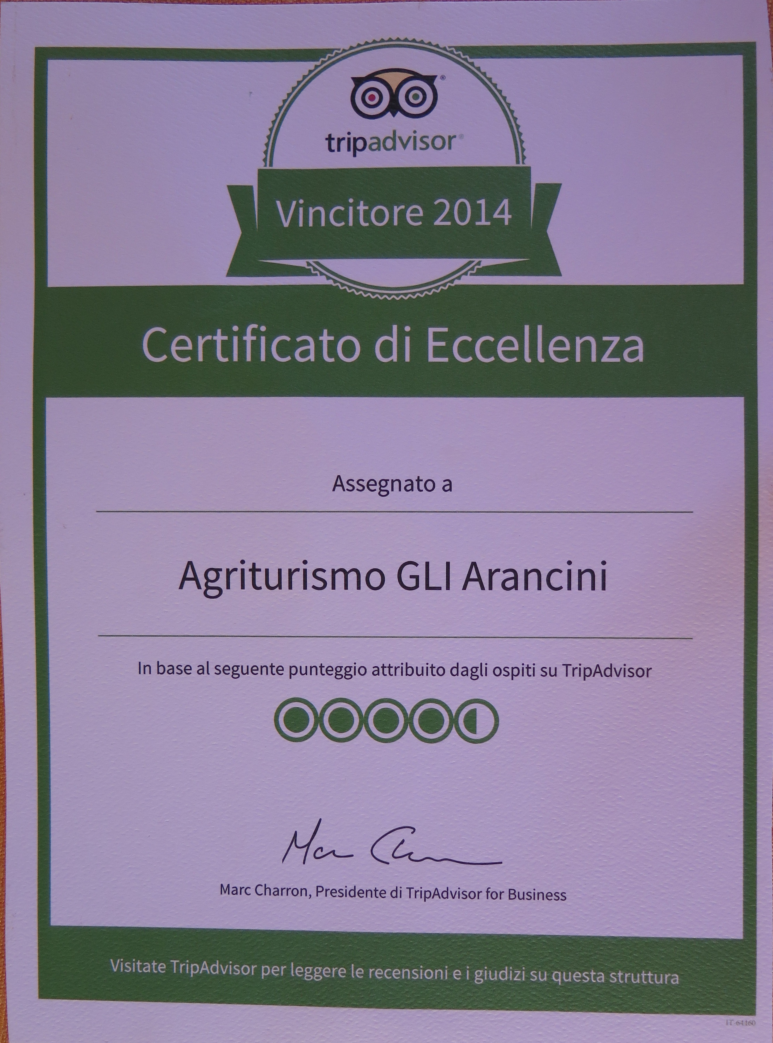 Certificato TripAdvisor